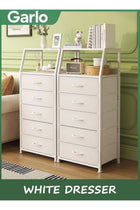 White Dresser with 5 Drawers, Vertical Storage Tower Fabric Dresser for Bedroom, Hallway, Entryway, Nursery, Closet Organizer, Nightstand Bedside Table Furniture, Sturdy Steel Frame, Wood Top
