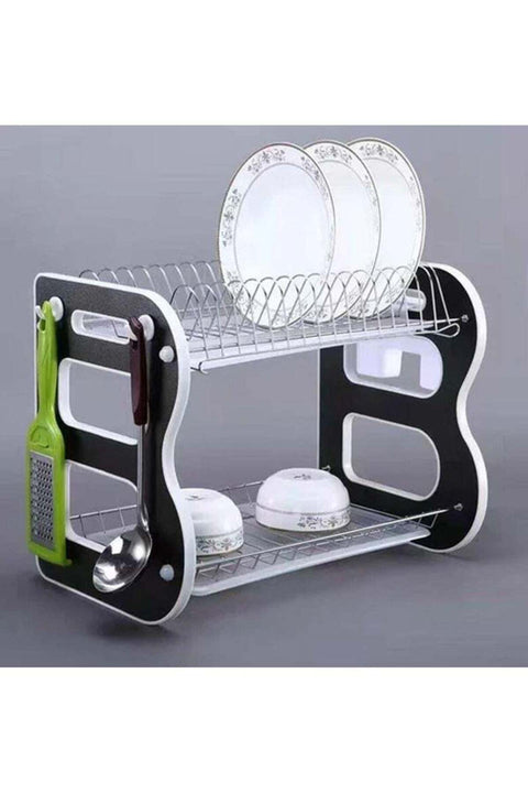 Kitchen Counter Dish Rack 2 Tiers Dish Drying Stand Bowl Dish Strainer Large Kitchen Organiser Shelves Utensils Drying Storage Basket with Drainboard Metal Plate Tray Holder with Towel Ho