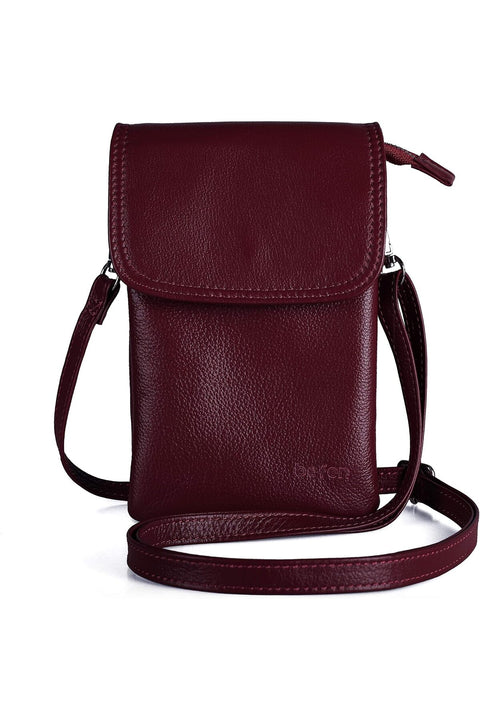 Genuine Leather Small Cell Phone Crossbody Bag Purses for Women Cross Body, Silver Zipper