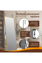 3-in-1 Full Length Mirror 147cm*38cm - Stands, Leans on Wall or Hangs with Hardware, Height-Adjustable Hangers for Home Decor,Living Room,Bedroom Rounded Corner (Black)