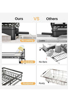 Extendable Dish Rack, Large Sink Drying Dish Drainer for Kitchen Counter, Stainless Steel Dish Strainer with Utensil Holder, Black