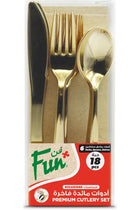Heavy-Duty Premium Cutlery Set- Spoons,Knives & Forks set Disposable Plastic Cutlery Set- Gold (Pack of 18)