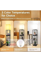Floor Lamp with Shelves and Drawer, 3 CCT LED Bulb, Corner Display, White Linen Shade