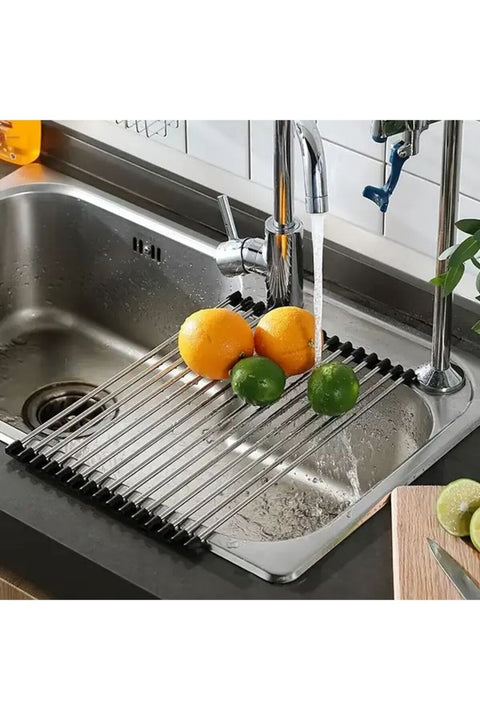 Black Stainless Steel Foldable Dish Drying Rack Space Saving No Install Kitchen Organizer