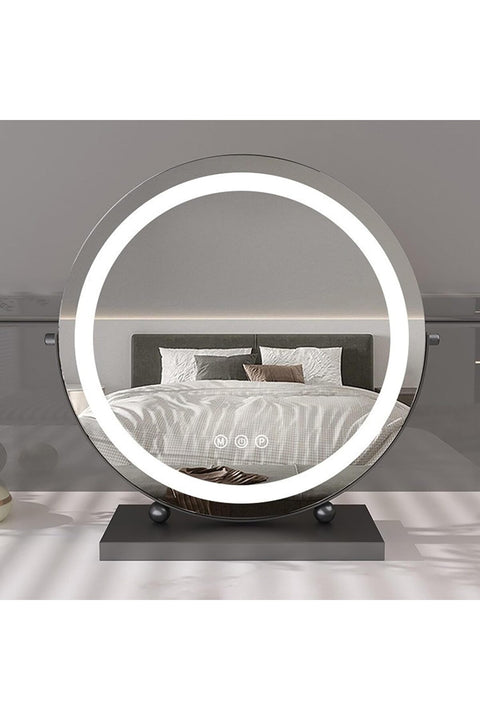 VPARTY 16 inch Large Vanity Mirror with Lights, Round LED Lighted Up Makeup Mirror, Touch Sensor with 3-Color Lighting Dimmable for Vanity Desk Tabletop, Bedroom (Black, Φ40cm)