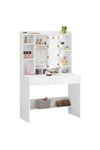 Dressing Table with LED Lights, 9 Bulbs, 3 Light Colours, Adjustable Brightness, Vanity Desk with Mirror, Adjustable Shelves, 2 Drawers, Makeup Desk, Modern White