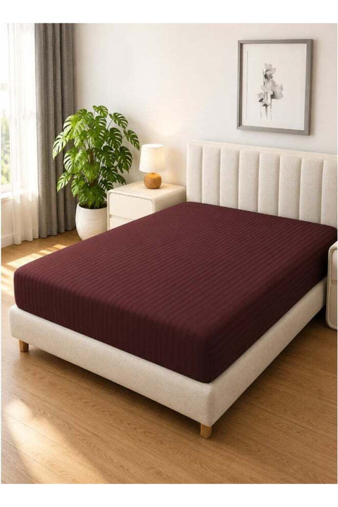1-Piece Microfiber Fitted Sheet Striped, Color: Chocolate, Size: Single (90×190cm)