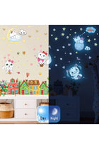 Glow in The Dark Stars for Girl's Room, Glowing Cats Cartoon Wall/Ceiling Decals, Kitten Butterflies Stickers for Kids Bedroom, Luminous Wall Decor for Nursery (Blue)