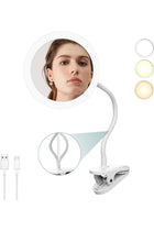 10x Magnifying Makeup & Shaving Mirror, Clip On Gooseneck with LED Light, 360° Swivel, Adjustable Brightness, USB Rechargeable for Bathroom (White)