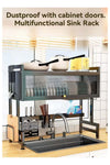 Heavy Duty Over The Sink Dish Drying, 3 Tier Metal Over The Counter Dish Drying Rack with Dust-Proof Cabinet, Height Large Drainer with Utensil Holder for Kitchen