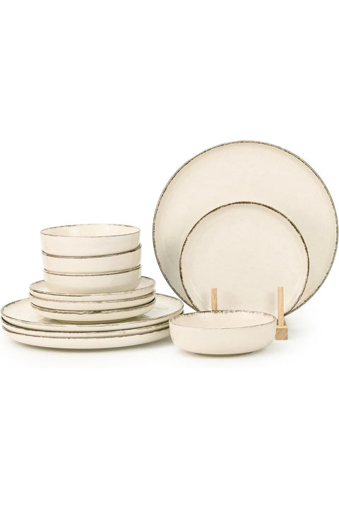 Stoneware NIO 12 Pc Dinner Set, Beige | Rustic Speckled Dinnerware Set for 4 People