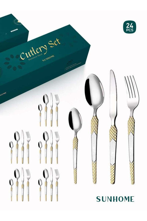 24-Piece Stainless Steel Cutlery Set Kitchen Utensil Set Western Tableware Suitable For Home Kitchen Restaurant Hotel Party Dining Picnic Dining Exquisite Packaging Gift
