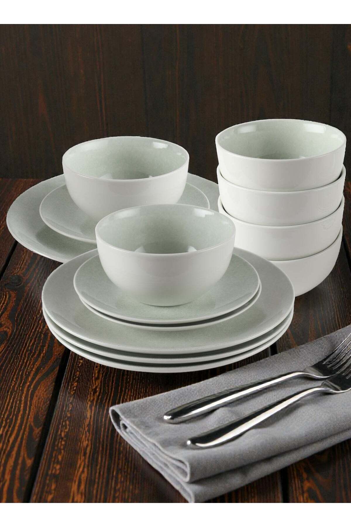 18 piece Porcelain Dinnerware Set, Set for 6, Microwave & Dishwasher Safe, Speckled Light Green