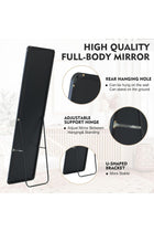 SKY-TOUCH Full Length Mirror 151x42cm, Floor Mirrors with Aluminum Alloy Frame Free-Standing Leaning Large Bedroom Dressing Mirror, Full Body Mirror with Stand for Living Room,Bedroom,Black