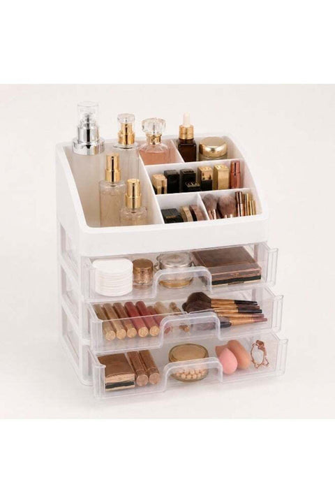 3-Drawer Cosmetic Organizer with Top Storage, Desktop Makeup Storage Box, White