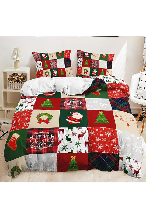 Lunoroey Christmas Bedding Duvet Cover Set Kids Boys Girls Santa Christmas Tree Reindeer Print Plaid