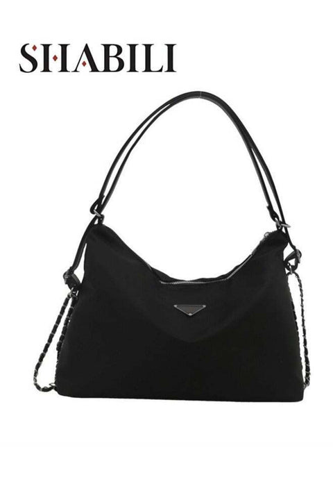 Women's Versatile Black Shoulder Bag, Large Capacity Nylon Handbag Tote Bags Clutch Bag