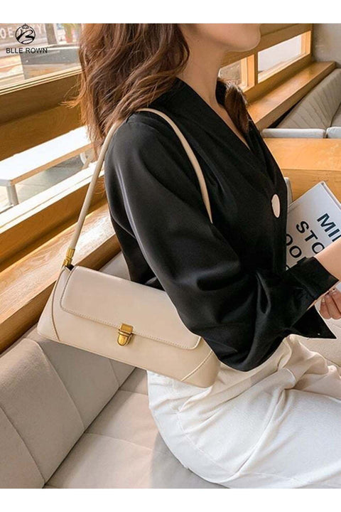 Stylish Women Handbag Baguette Shoulder Bag Compact Leather White Ladies Bag for Everyday Work and Travel