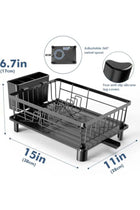 Dish Drying Rack, Space-Saving Dish Rack for Kitchen Counter, Stainless Steel Dish Rack with Cutlery Holder, Removable Dish Drainer, Drainboard and Adjustable Spout for Various Kitchenware, 15x11x6.7'