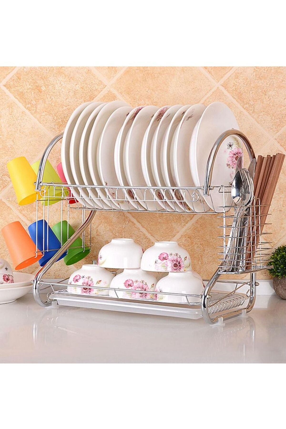 New Stainless Steel Double Layer Dish Drainer Drying Rack Dish Rack Over Sink Bowl Shelf Organizer Nonslip Cutlery Holder