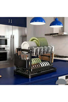 Black Dish Drying Rack Heavy Duty Carbon Steel Multi Tiered Shelf for Plates Bowls Cups Cutlery