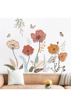 Boho Flower Wall Stickers - Wildflower Floral Grass Peel and Stick Wall Decals for Living Room, Bedroom, Nursery, Apartment Decor, Removable Wall Art Mural
