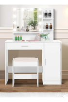 Bedroom Makeup Dressing Table with 1 Drawer, 1 Cabinet and 2 Separate Storage Shelves, 3 Lighting Modes and Adjustable Brightness, 90*40*137CM (Does Not Include Dressing Stool)