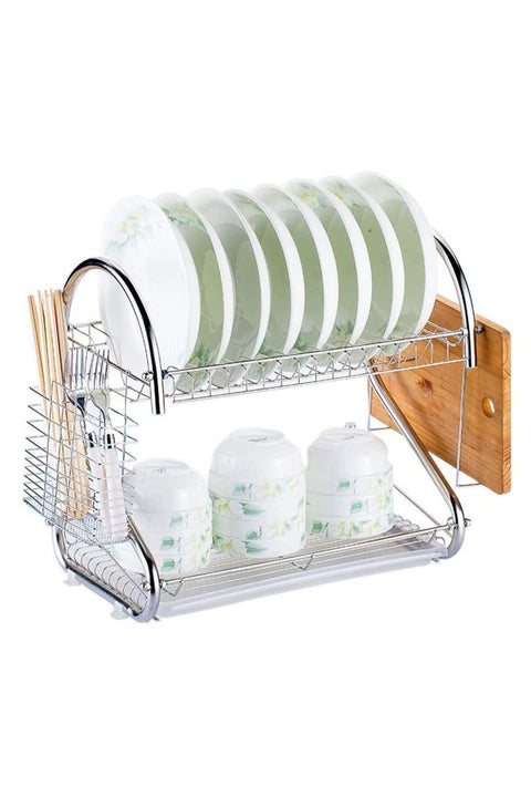 Over Sink Dish Drying Rack, Two Tier Dish Rack with Utensil Holder, Water Cup Holder, Drain Board for Kitchen Counter