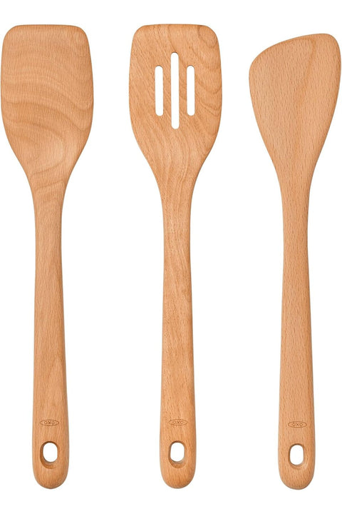 11157300 Set of 3 Brown Wood Spoons, 31.5 x 6.5 x 2 cm