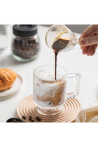 Ribbed Glass Coffee Mug Set, 10 oz Clear Glass Cups with Handle, Modern Vertical Stripe Design (4 PCS)