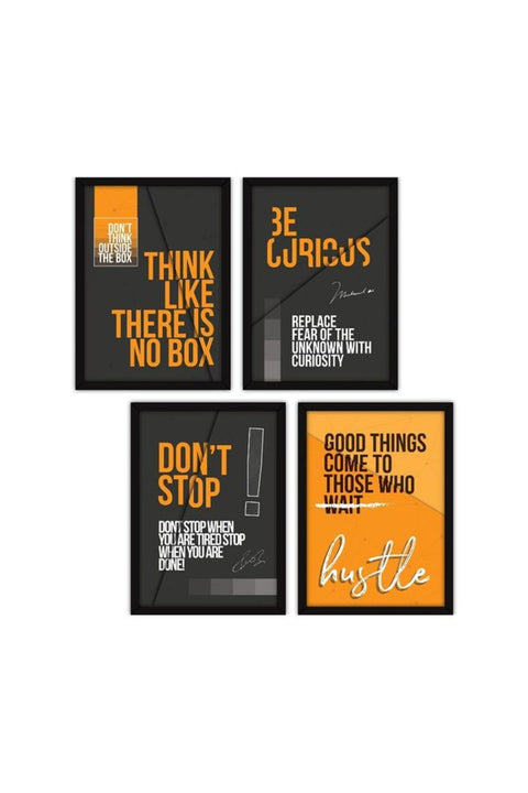 Marketplace Synthetic Framed Wall Paintings Inspiring Quotes For Office And Home, With Glass Multicolour-Set Of 4