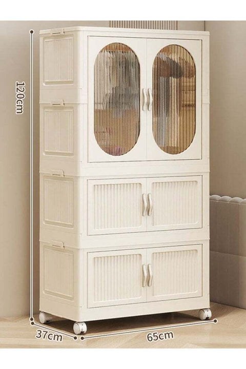 CozyNest Freestanding Portable Wardrobe Closet Organizer with Hanging Rod & Doors Folding Stackable Clothes Storage Bins with Lids, Dust-Proof Collapsible Garment Cabinet with Wheels for Clothing Orga