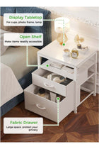 Nightstand with 2 Fabric Drawers, Bedside Table with 1 Open Shelf, Side Table for Living Room and Bedroom, Bedside Nightstand with Metal Frame and Wooden Top