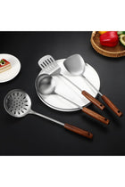 304 Stainless Steel Kitchen Utensils Set, 4 Piece Long Cooking Tools with Wooden Handles, Heat Resistant Cooking Set, Dishwasher Safe