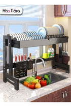 Dish Rack,64-100 CM Length Adjustable Over The Sink Dish Rack Extra Heavy Duty Adjustable Length and Height Large Dish Drying Stand Drainer with Utensil Holder for Kitchen Countertop Organiz