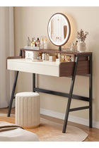 Modern Makeup Vanity Desk with Mirror and Lights, Vanity Table Set with LED Mirror 2 UK Plug+2 USB Dressing Table With Drawers, Bedroom Dresser LED Mirror Dressing Table for Bedroom Brown