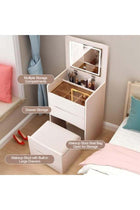 -Long Vanity Desk, Dressing Table Set, White Makeup Table, Makeup Vanity Desk with LED Mirror, Large Cabinet Bedside Table with Storage Drawer and Stool, Vanity Table for Bedroom (40*40*82cm)