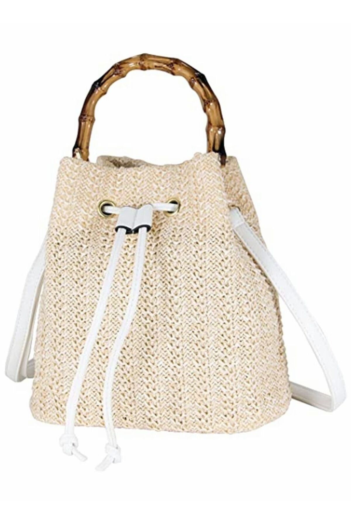 Women Beach Bag, Straw Woven Shoulder Bag, Tote Bag, Crossbody Bucket Handbags, Natural Chic Summer Handmade Hobo Purse Bamboo Handle, Women Vacation Tote Handbags