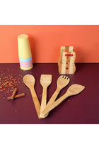 4 Pieces Pure Bamboo Wooden Solid Turner, Spatula, Slotted Spoon & Spoon Kitchen Essentials Cooking Utensils Tool Set