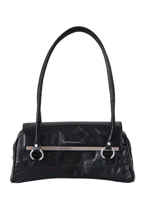 Miroshnikov Women’s Baguette Shoulder Bag, Glossy PU Leather Evening Purse, Designer Crinkle Effect Handbag