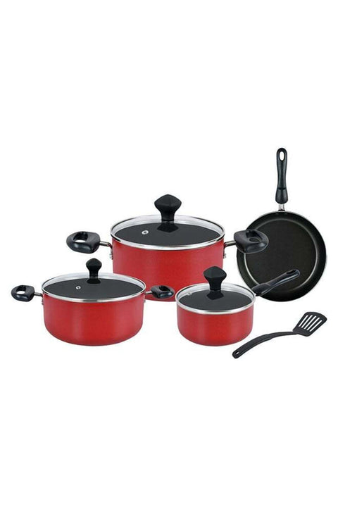 8-Piece Non Stick Value Pack Cooking Set - Durable, Stain Proof, Red/Black