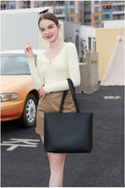 Ladies Tote Bags Simple PU Leather Handbags Work School Shopping Bags for Women with Zip and Inner Pocket