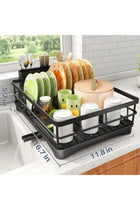 Stainless Steel Dish Rack for Kitchen Counter, Large-Capacity Dish Drainer with Cutlery Holder, Kitchen Organizer for Dishes, Spoons and Forks, Black