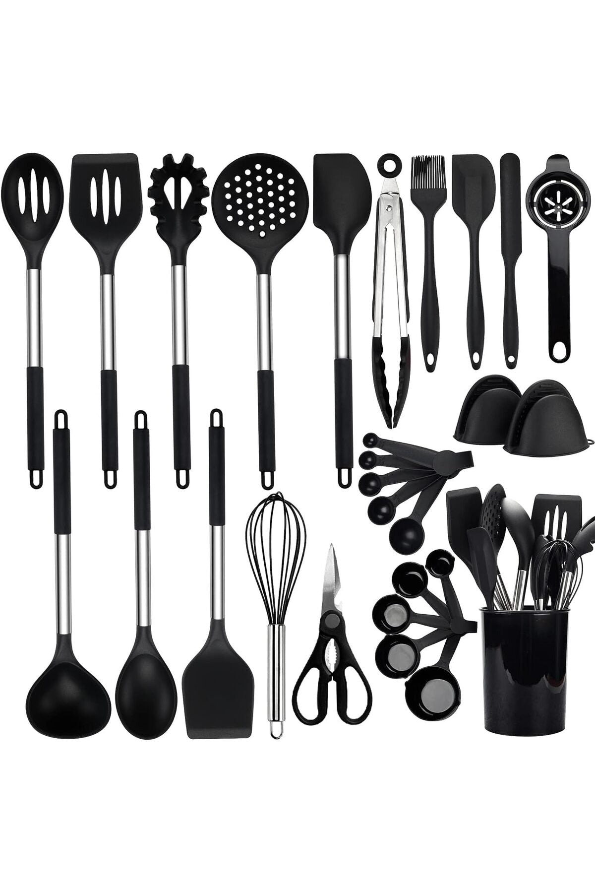 Cooking Utensils Set, 40 Pcs Silicone Kitchen Utensils Set with Holder (Black)