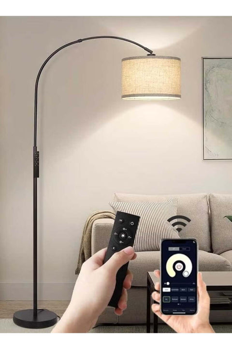 FUOE Floor Lamp with Remote Control & APP, Modern Tall Lamp for Living Room with Hanging Drum Shade