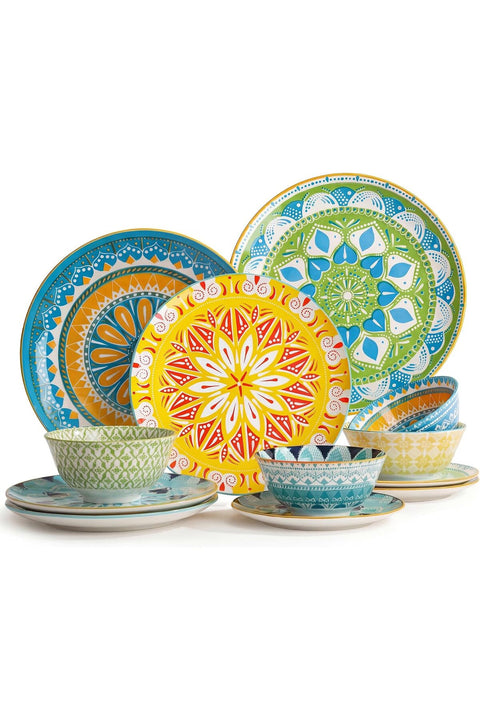 AHX 12 Piece Ceramic Dinnerware Set - Modern Kitchen Dish Set - Colorful Decorative - Service for 4