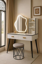 Harmony Homes Vanity Desk with LED Lighted Mirror – Makeup Table with Touch Sensor & Multiple Light Modes – 2 Drawers & 3 Storage Cabinets