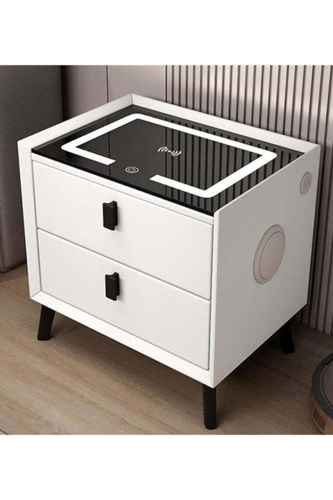 Common Fashion Model Smart Bedside Table with Minimalist Modern Design Drawers Leather Finish Wireless Charging Fingerprint Lock