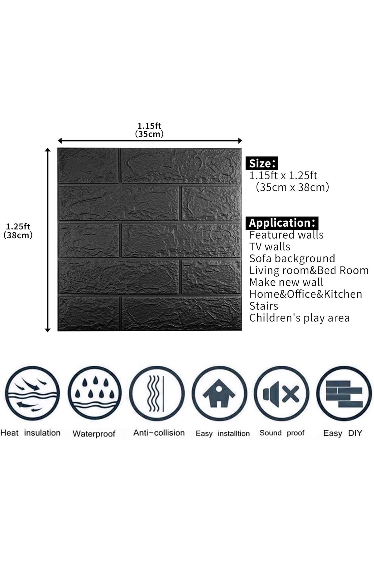 10 PCS Black 3D Wall Panels, 14.5 sq.feet Coverage, Printable Wallpaper Sticker with Self-Adhesive Waterproof Brick PE Foam Wall Panels Peel and Stick for Interior Wall Decor (Black)