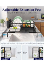 Dish Drying Rack, Retractable Large-Capacity Double-Tier Drying Rack, Rust-Resistant Metal Dish Storage Rack, Includes a Cutlery Tray and Cup Holder, Easy to Install, Ideal as a Kitchen Counte